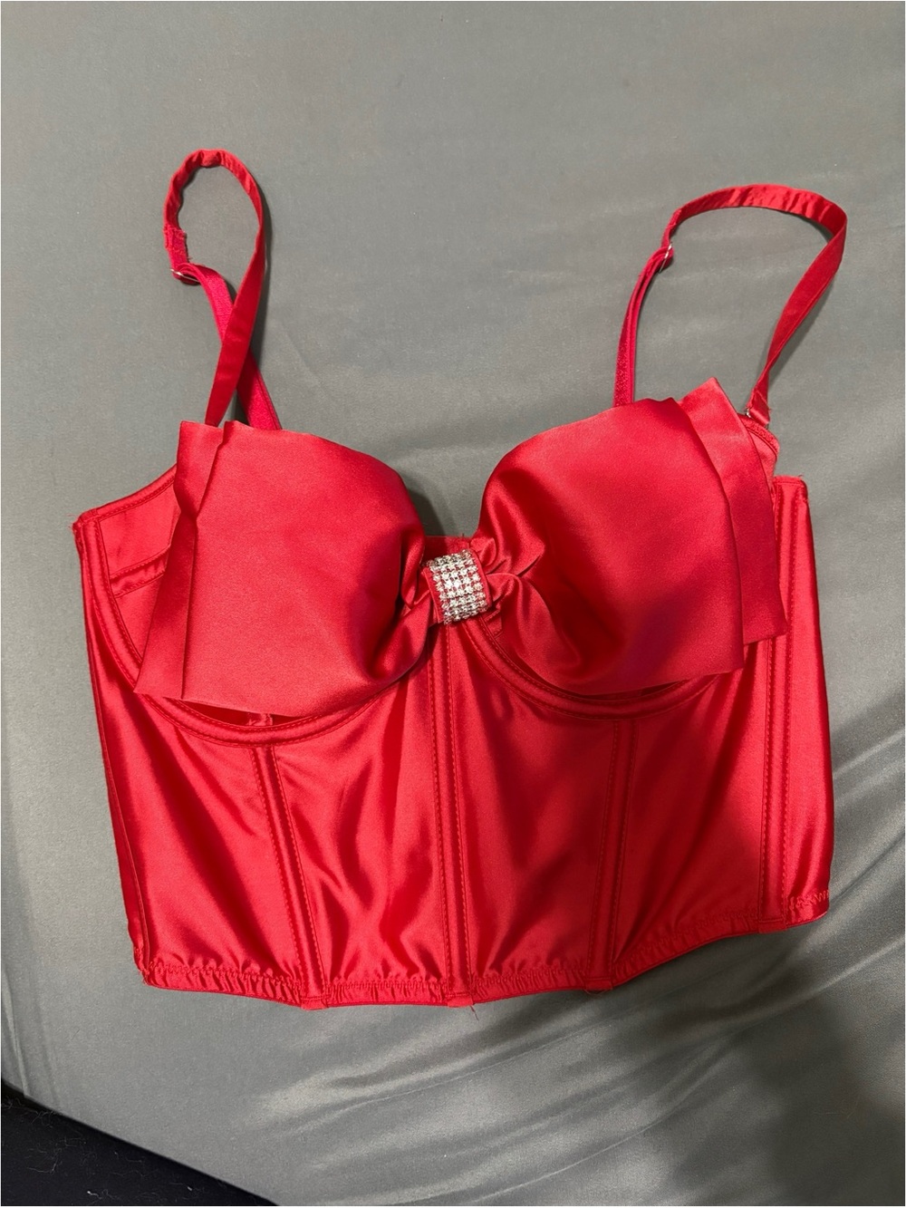 Victoria's Secret Red Satin Longline Bustier with Rhinestone Accent